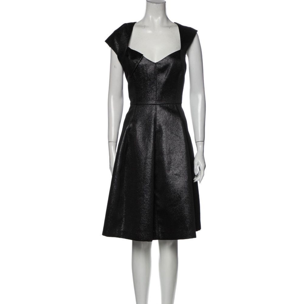 Halston Heritage SZ 12 Metallic Cap Sleeve Cut Out Fit and Flare Dress Black